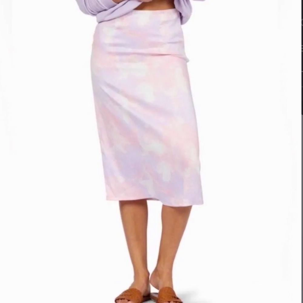 Roxy Pink & Purple Lonely Star Satin Watercolor Midi Skirt